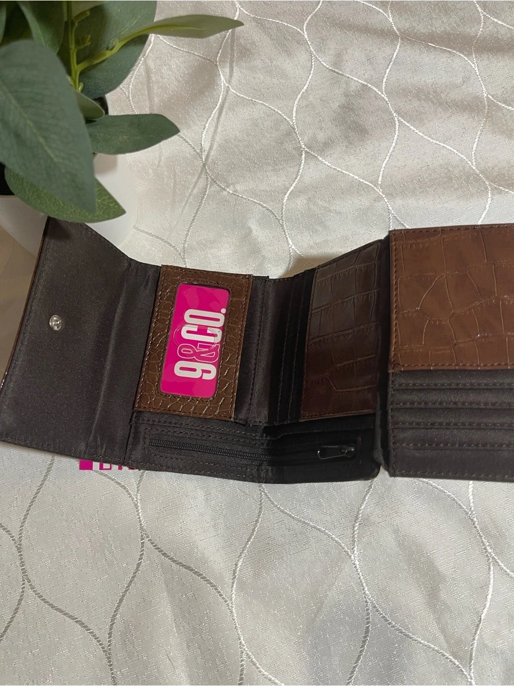 9 & Co Brown Croc-Embossed Leather Wallet with Metal Logo